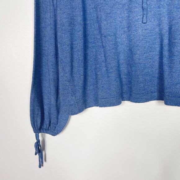 Joan Vass Womens Medium M Blue Lightweight Hooded Sweater Tie Sleeve Cuffs - Picture 4 of 10